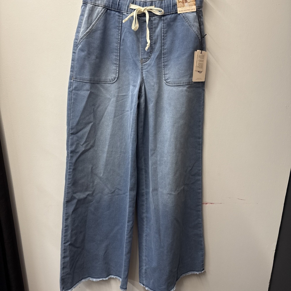 Sincerely Jules Jeans High Rise Wide Blue Denim Relaxed Sweatpant Drawstring Med - Picture 2 of 7